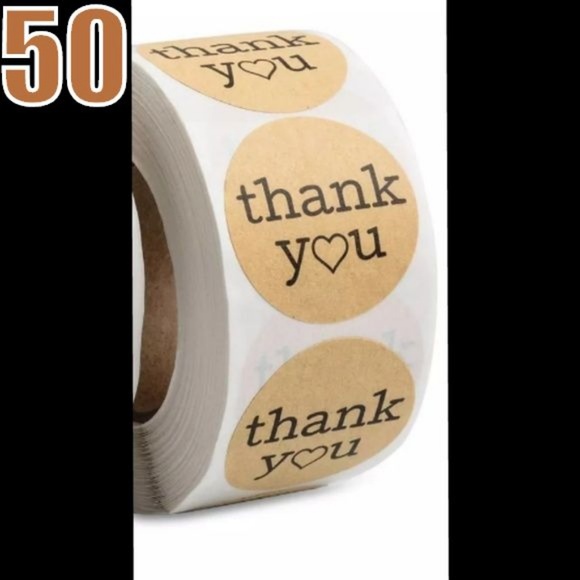 Other - (50) Thank You Stickers / Round / Kraft Paper
